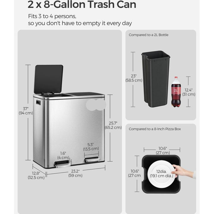 KRD Dual 2 x 30 L Stainless Steel Step Trash Can Pedal-Operated Lid