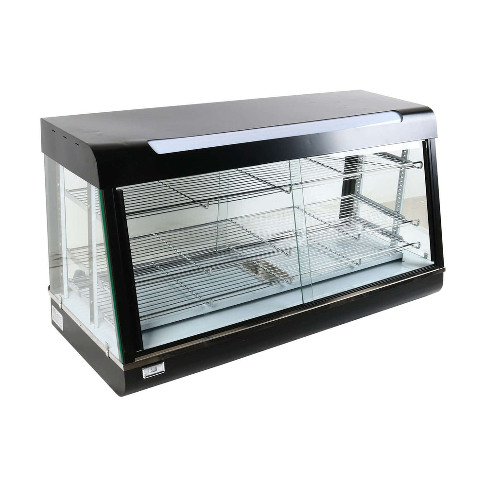 KRD Commercial Heated Showcase Food Warmer 120cm with 3 shelves, model HW603, black design for hot food merchandising.