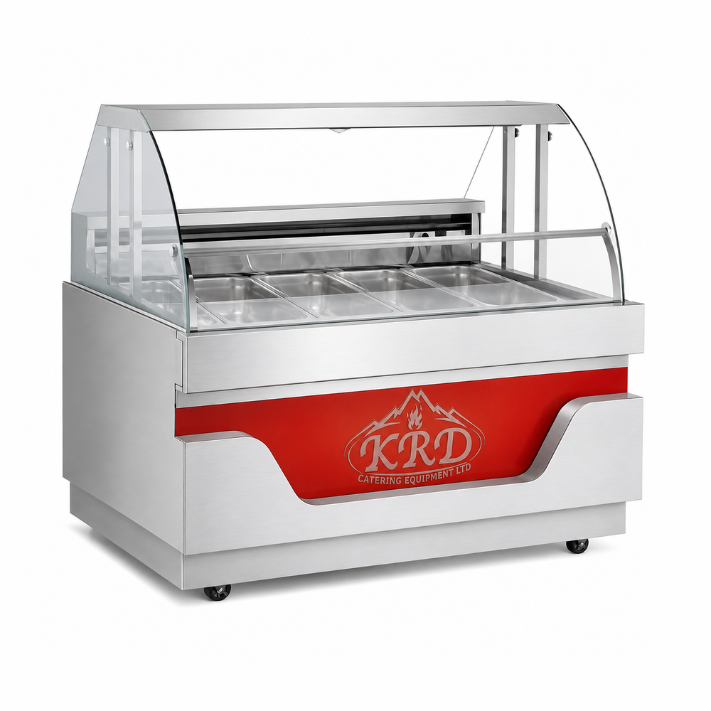 KRD Curved Glass Serve Over Deli Fridge 1500mm 10 Pan SSG1500