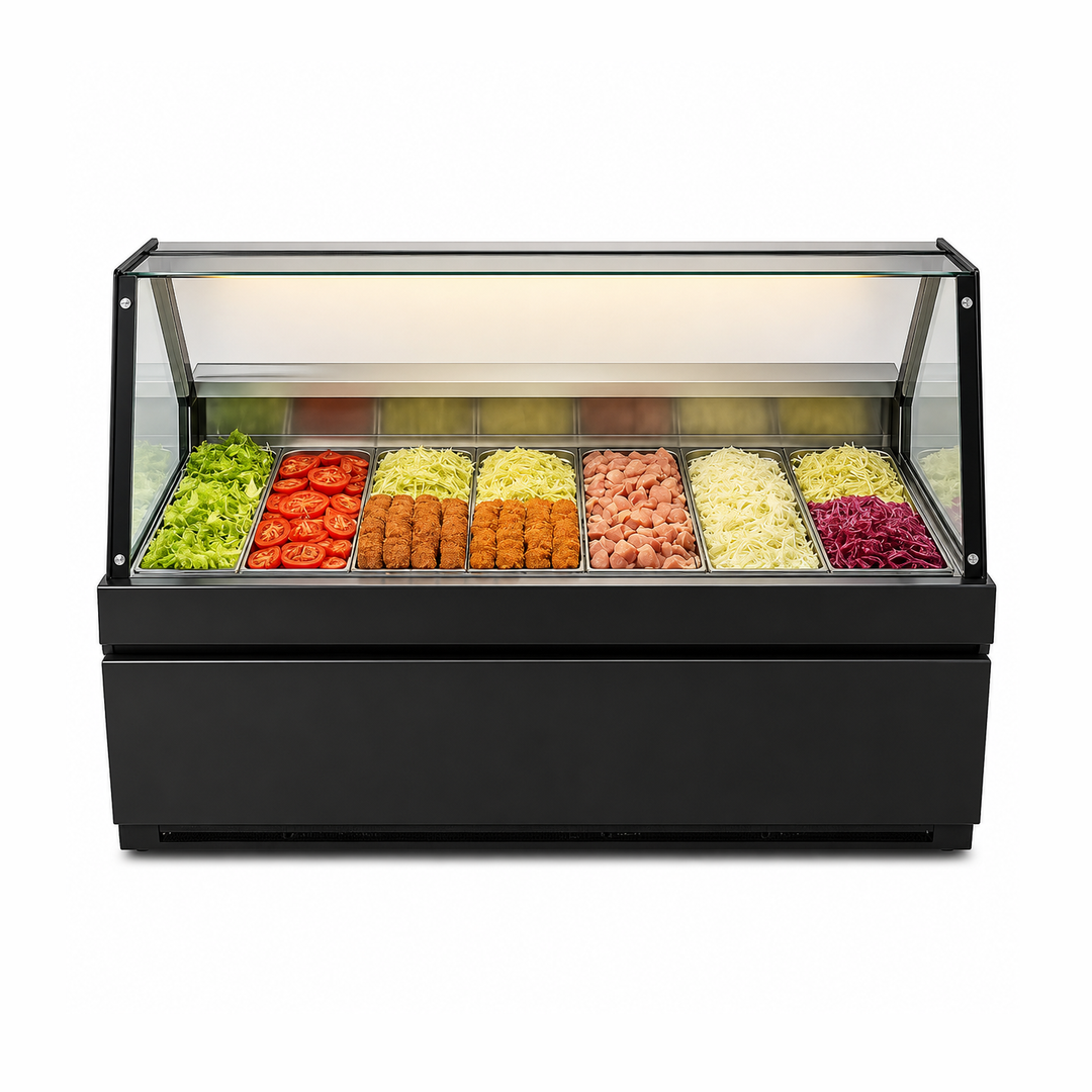 KRD Straight Glass Serve Over Deli Counter 1600mm Black SH1600N