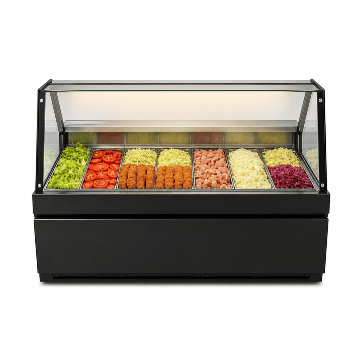 KRD Straight Glass Serve Over Deli Counter 1600mm Black SH1600N