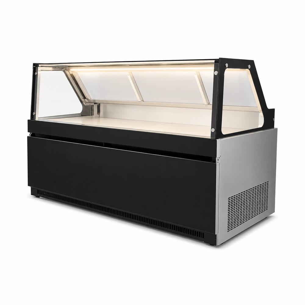 KRD Straight Glass Serve Over Deli Counter 1600mm Black SH1600N