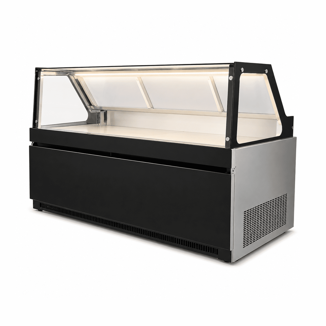 KRD Straight Glass Serve Over Deli Counter 1600mm Black SH1600N