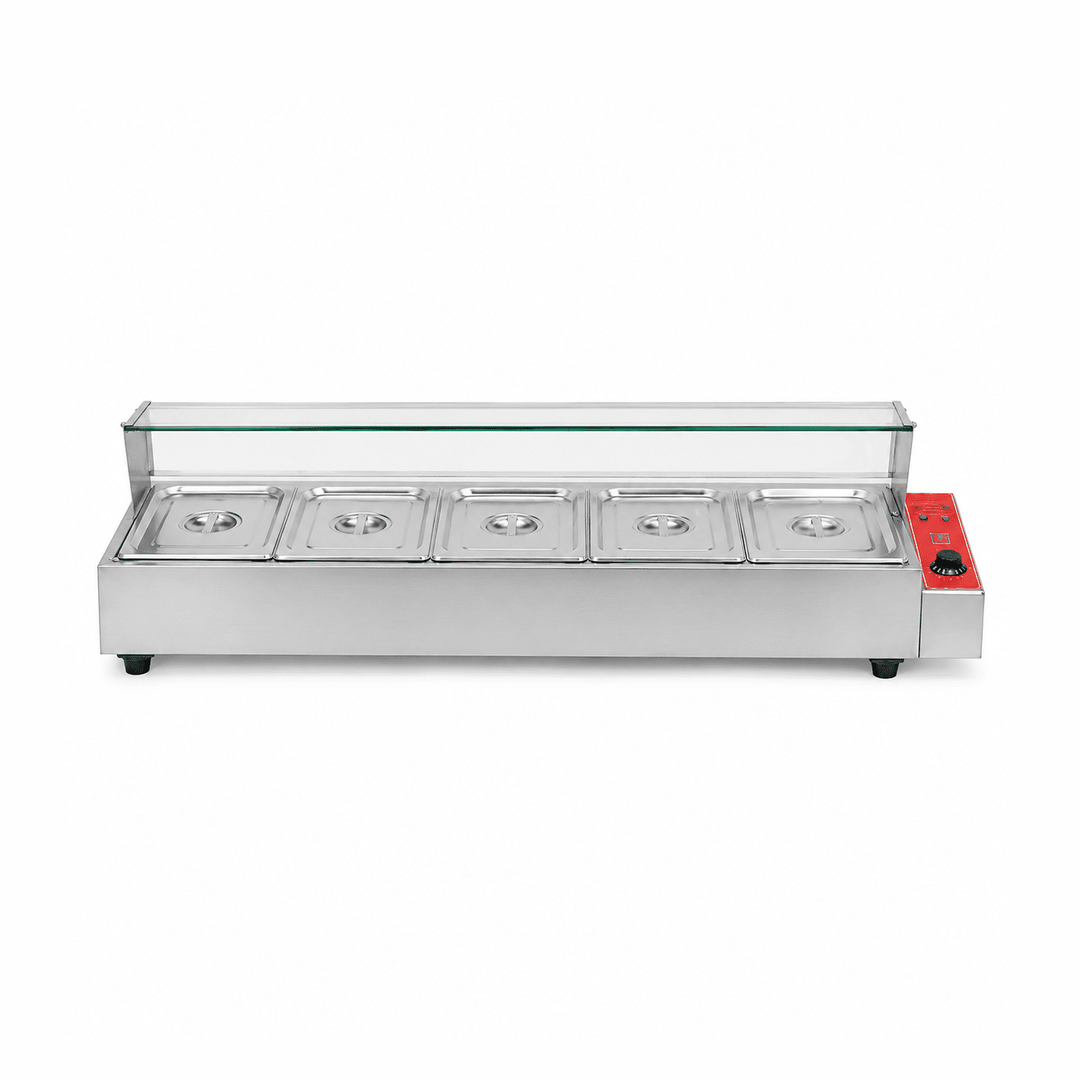 Commercial food warmer with glass cover on a white background
