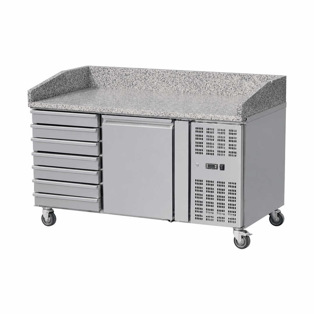 KRD Pizza Prep Counter Fridge 1 Door 7 Drawers Granite Top PZ1610TN
