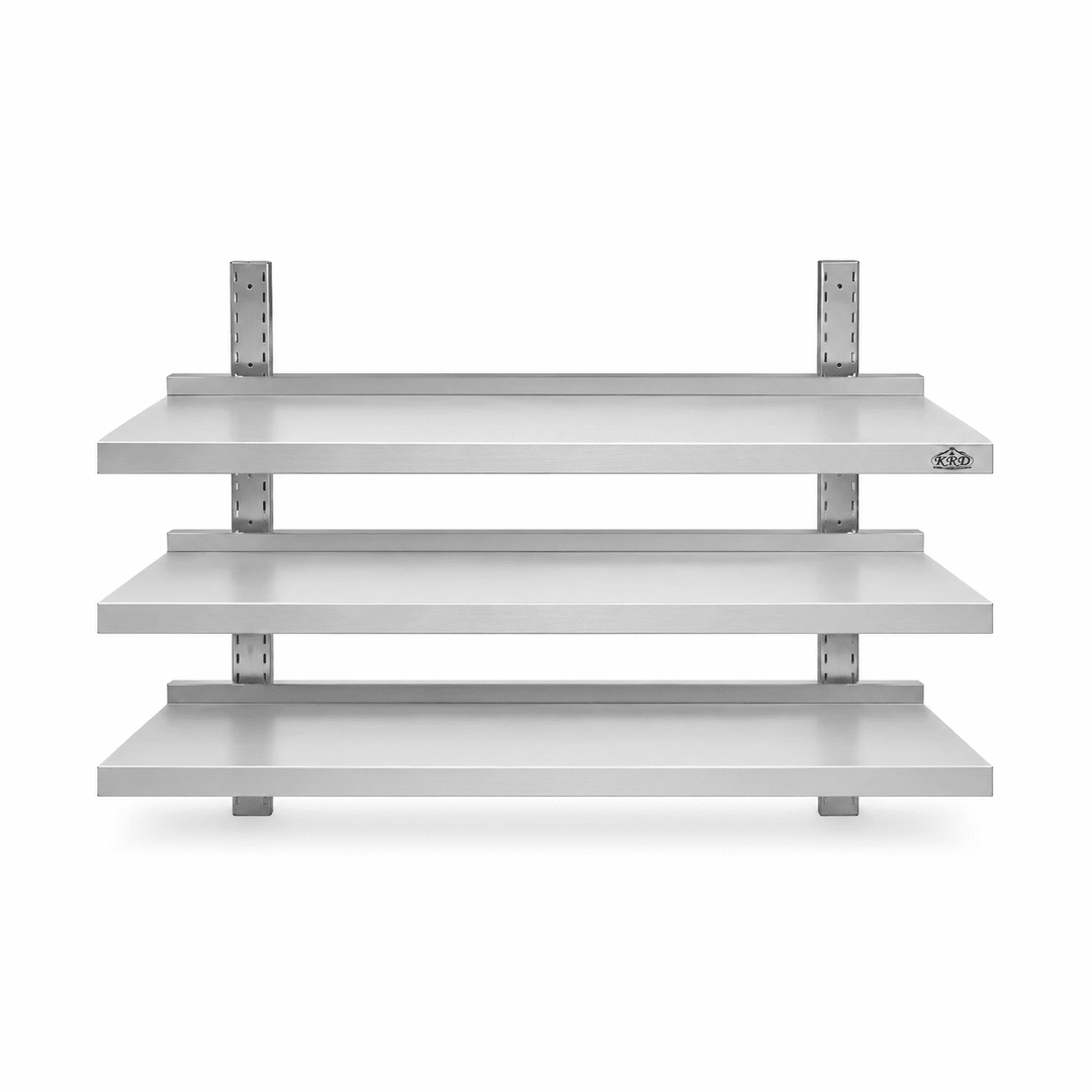 KRD Height Adjustable Wall Shelf 3 Tier 1200 x 400 x 1100mm Stainless Steel THWBS3R124