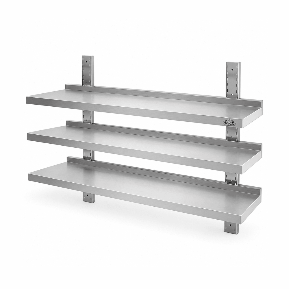 KRD Height Adjustable Wall Shelf 3 Tier 1200 x 400 x 1100mm Stainless Steel THWBS3R124