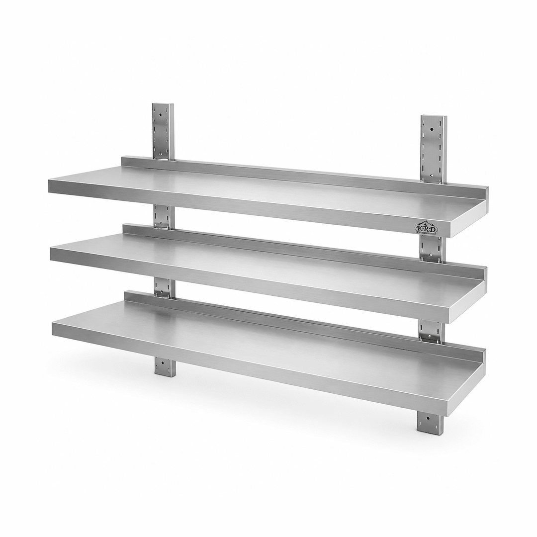 KRD Height Adjustable Wall Shelf 3 Tier 1200 x 400 x 1100mm Stainless Steel THWBS3R124