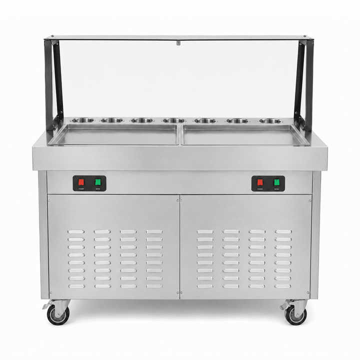 KRD Fried Ice Cream Roll Machine 40-45L/h 2400W with Topping Pots KIC500F2