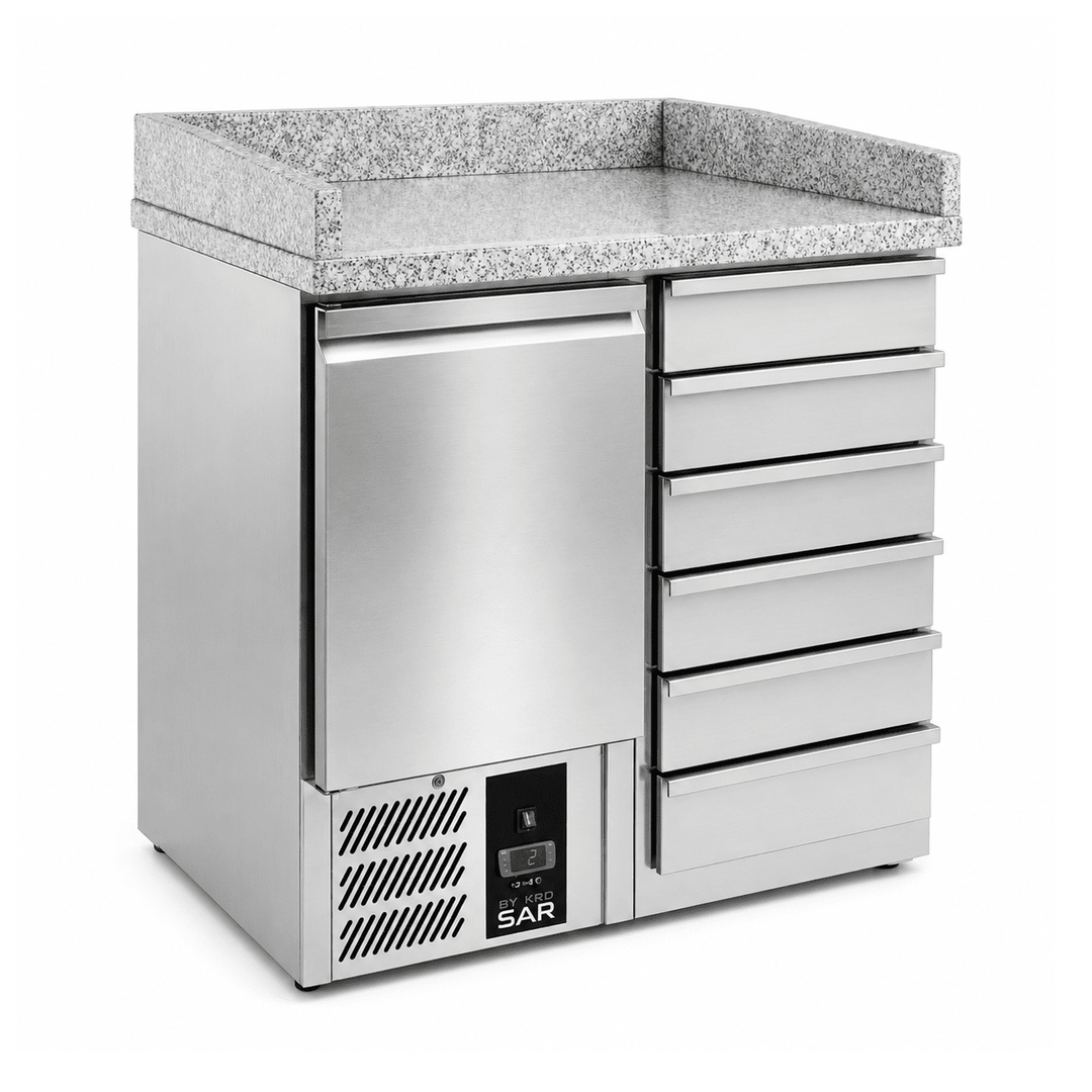 KRD Pizza Prep Counter Fridge 1 Door 6 Drawers Granite Top S450PZ-CAS