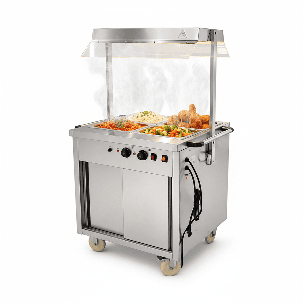KRD Mobile Bain Marie Hot Cupboard 775mm with Heated Sneeze Guard YH2W