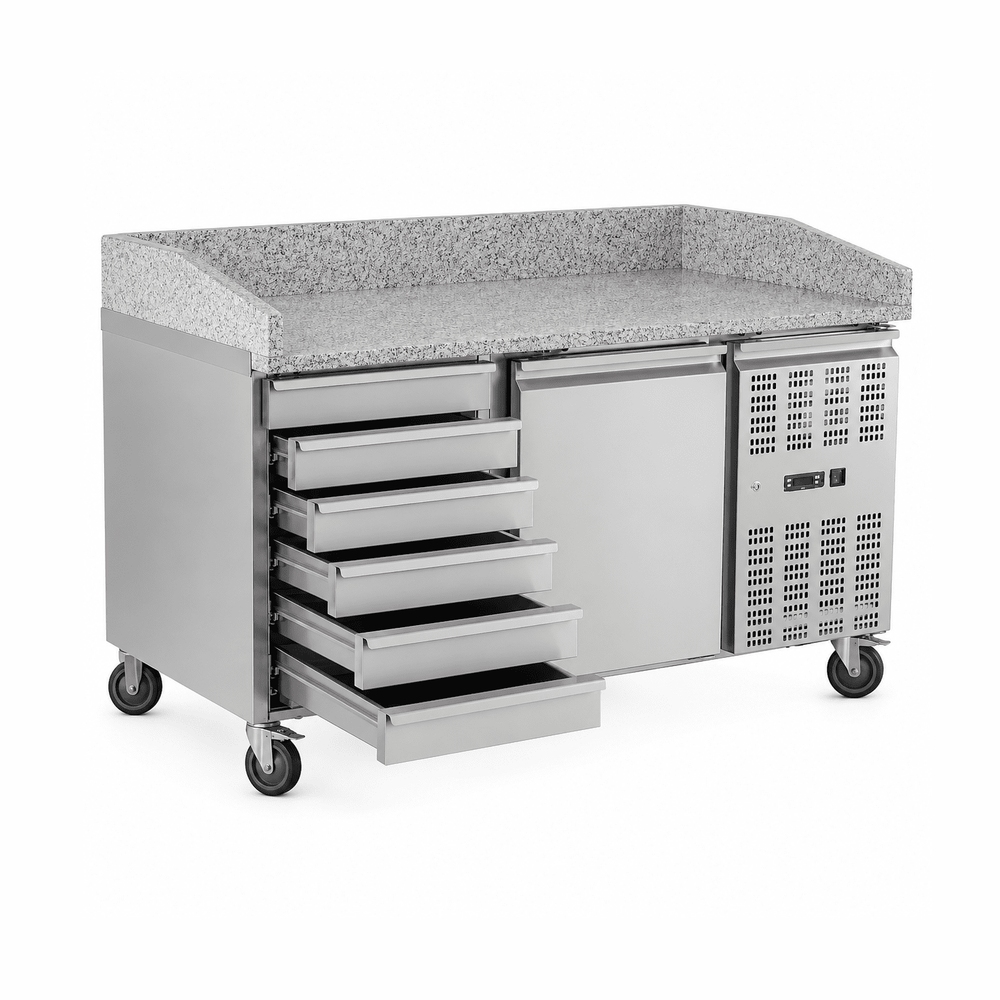 KRD Pizza Prep Counter Fridge 1 Door 7 Drawers Granite Top PZ1610TN