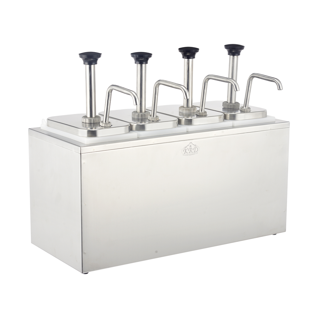 KRD Commercial Condiment Sauce Dispenser Stainless Steel 4x2 Litre for efficient foodservice, made from durable stainless steel.