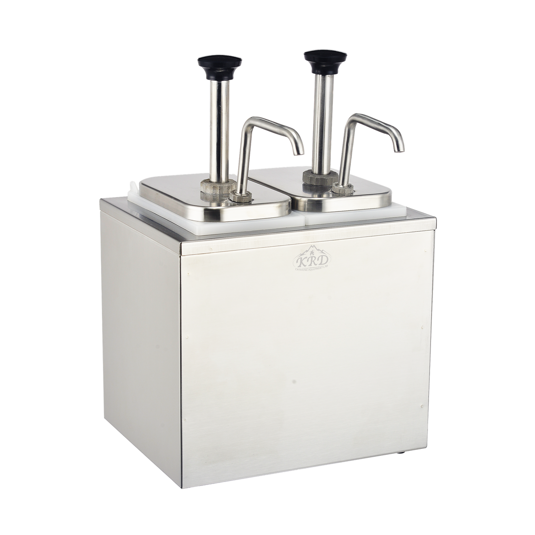 KRD Commercial Condiment Sauce Dispenser Stainless Steel 2x2 Litre, perfect for restaurants and foodservice environments.
