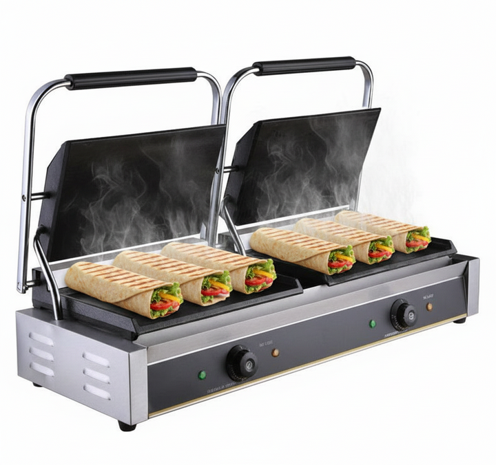 KRD Heavy Duty Twin XL Panini Contact grill Smooth 4.4kW Dual Zone OP816B