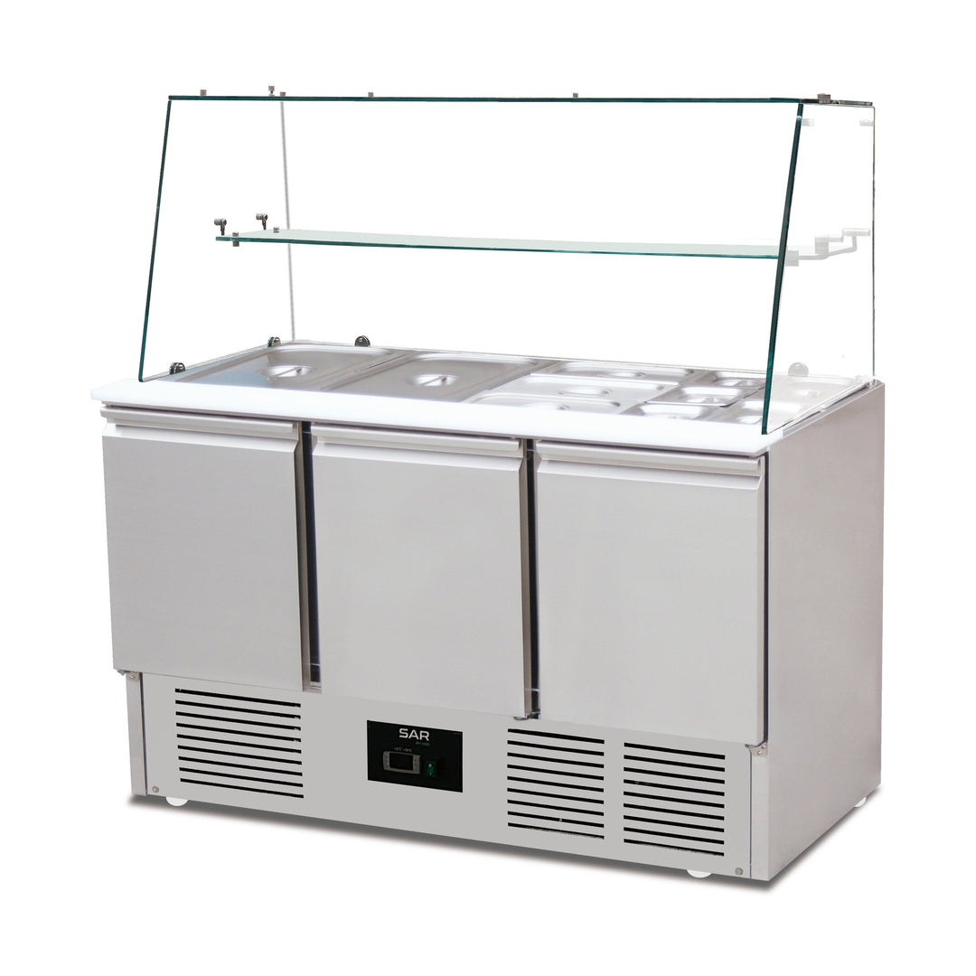 KRD Commercial Saladette Fridge Glass top 3 doors THS903FVG