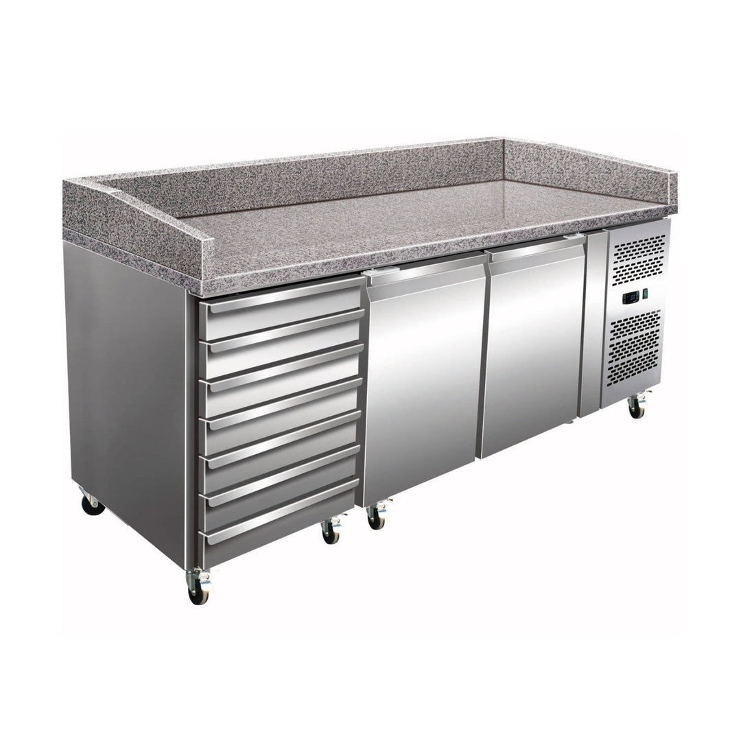 KRD Pizza Prep Counter Fridge 2 Door 7 Drawers Granite Top PZ2610TN