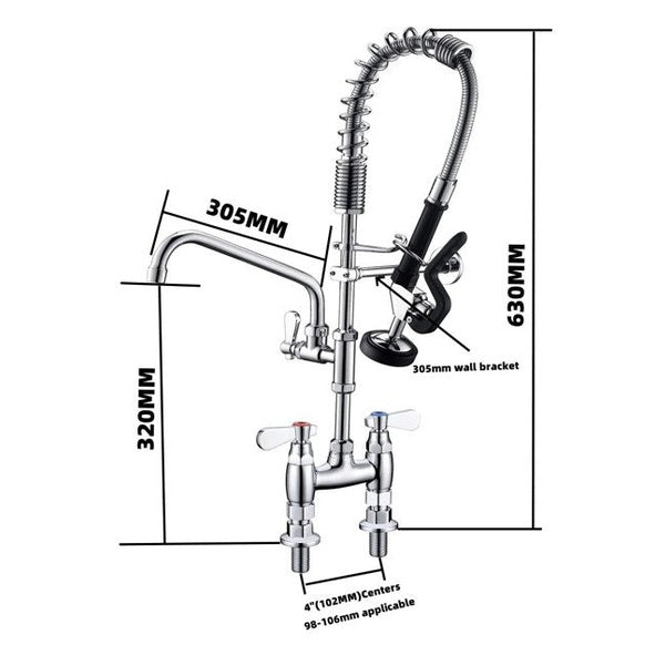 KRD Pre Rinse Spray Unit Deck mounted Double inlet Height 500mm Stainless steel MNPR2005C-AO