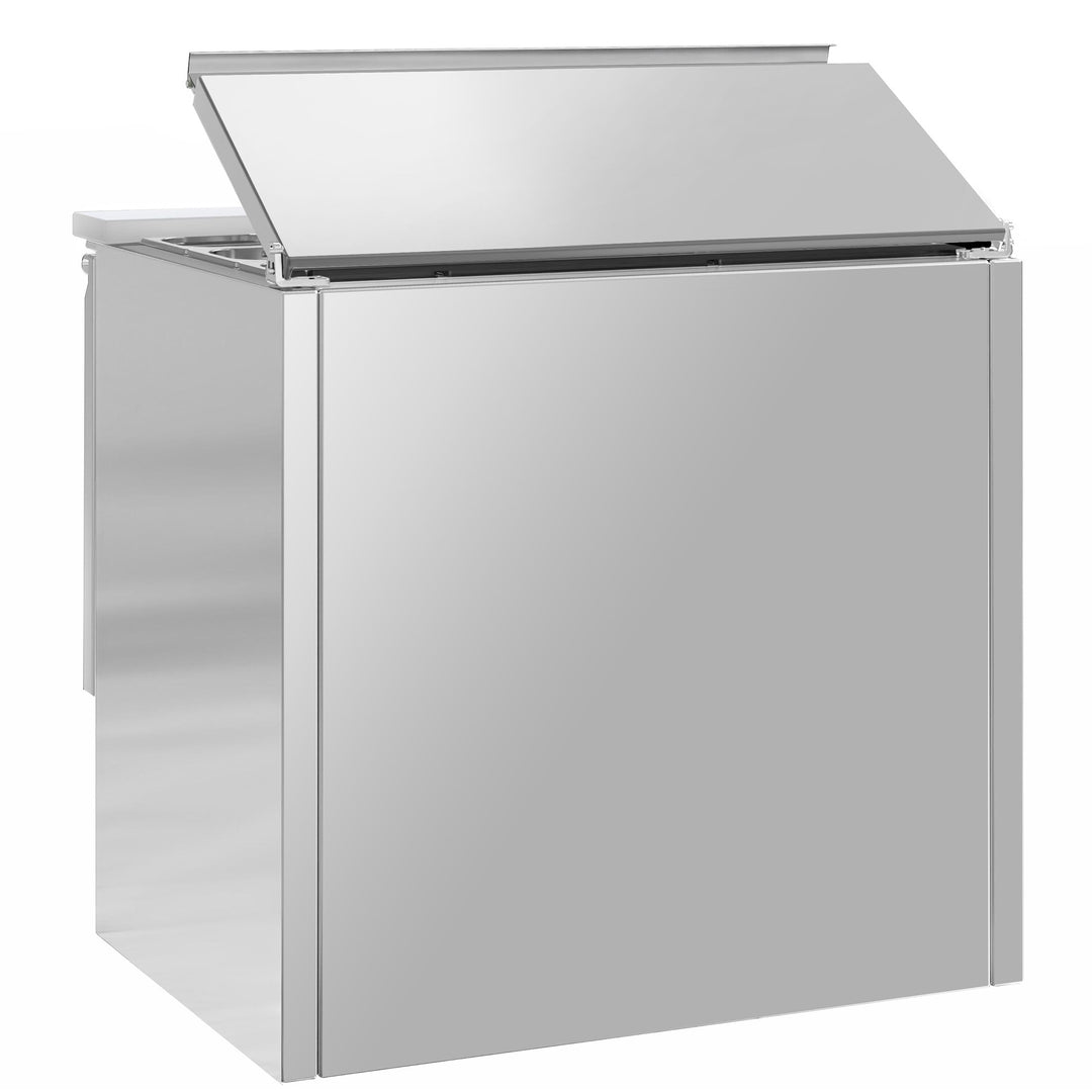 KRD 2 Door Saladette Counter Fridge with chopping board 240L in stainless steel, perfect for commercial kitchen use.