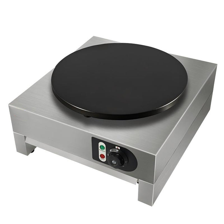 KRD Commercial Electric Crepe maker 400mm Single 3kW Plate SZ1E with smooth enamel cooking surface and adjustable temperature control.