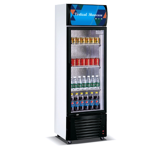 KRD Commercial Bottle cooler Upright 330 Litres Static cooling Hinged glass door Black/White Canopy light