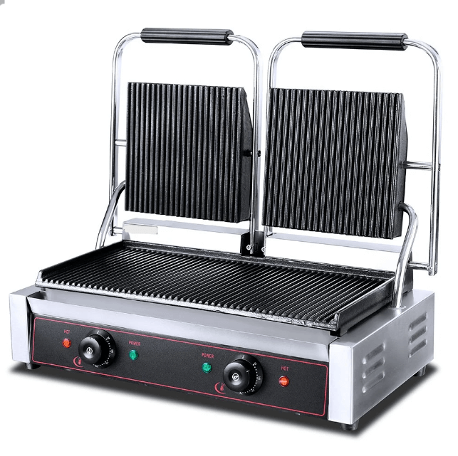 KRD Heavy Duty Twin Panini Contact grill Dual Zone 3.6kW Ribbed