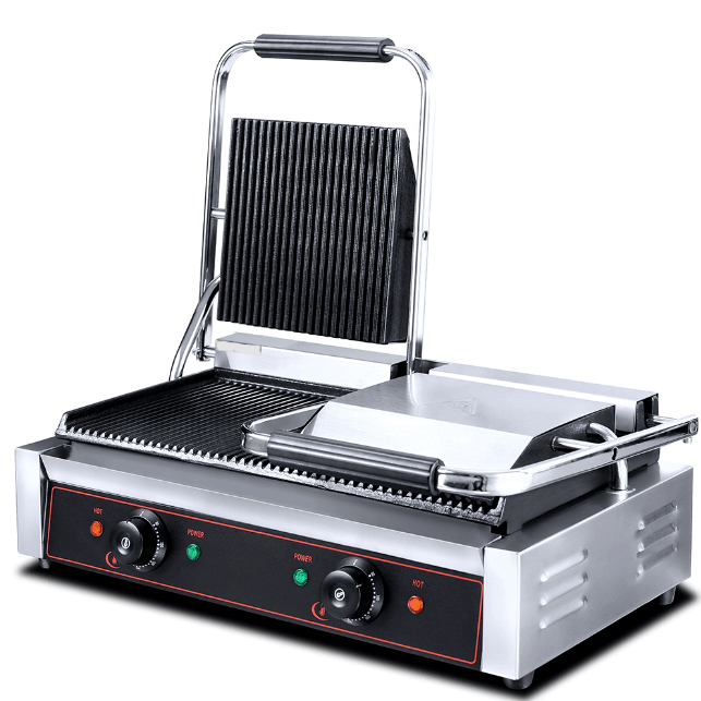 KRD Heavy Duty Twin Panini Contact grill Dual Zone 3.6kW Ribbed