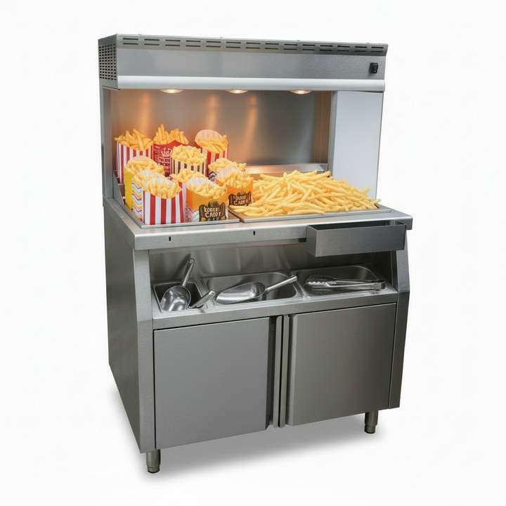 KRD Standing Electric Chips Ccuttle Dump bagging & warming station FFB10