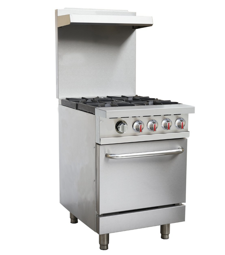 KRD Professional Gas range 4 burners 24kW Gas oven 8kW Upstand and Overshelf