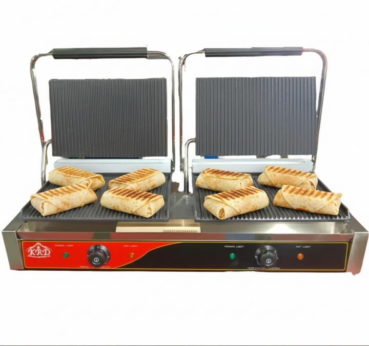 KRD Heavy Duty Twin XL Panini Contact grill Ribbed 4.4kW Dual Zone OP816A