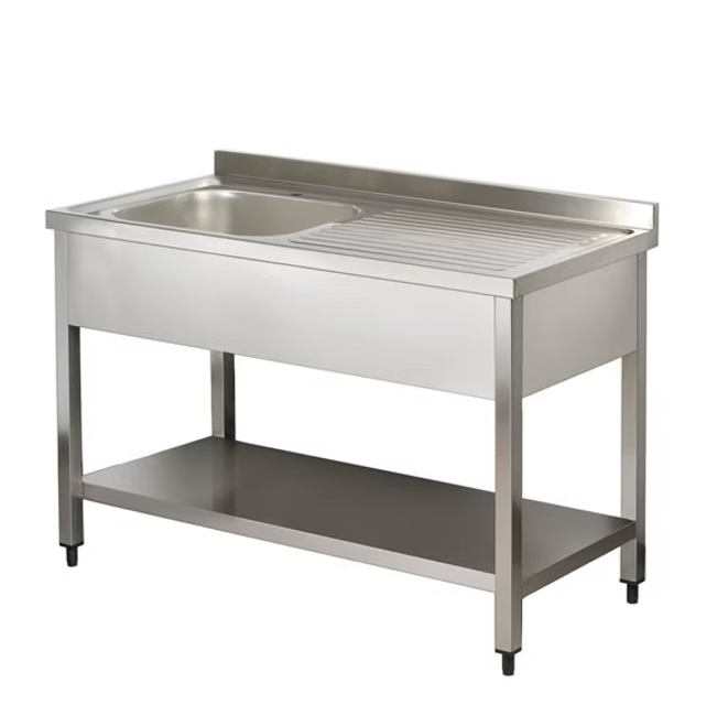 Commercial Sink Stainless steel 1 bowl Left Bottom shelf Splashback 1000mm Depth 700mm ECSK107BL1