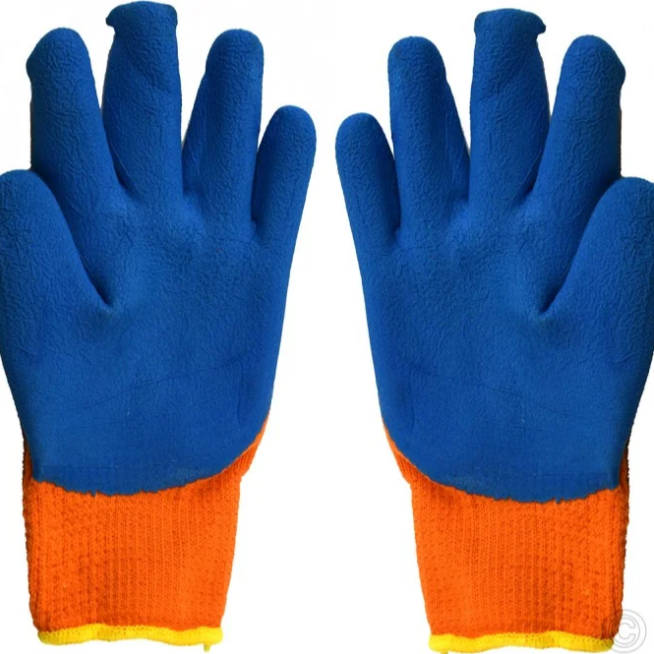 Heavy Duty Working Gloves (one size) Orange & Blue, robust slip-resistant gloves for all hand sizes.