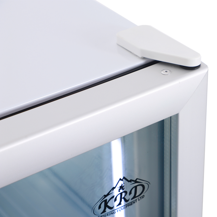 KRD Countertop Display Freezer Single Hinged Door White 55cm LD80 top view with lid and handle detail.