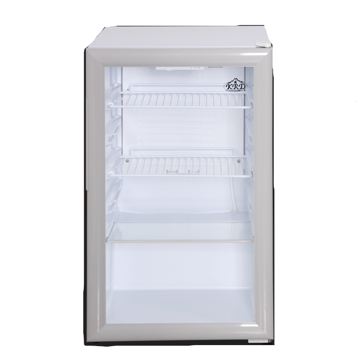 KRD Back Bar Cooler Single Hinged Door Drinks Cooler White 48cm LGZ120 with spacious interior and stainless steel shelves.