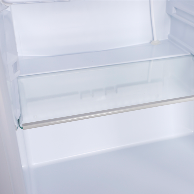 Interior view of KRD Back Bar Cooler Single Hinged Door Drinks Cooler White 48cm LGZ120 with a glass shelf.