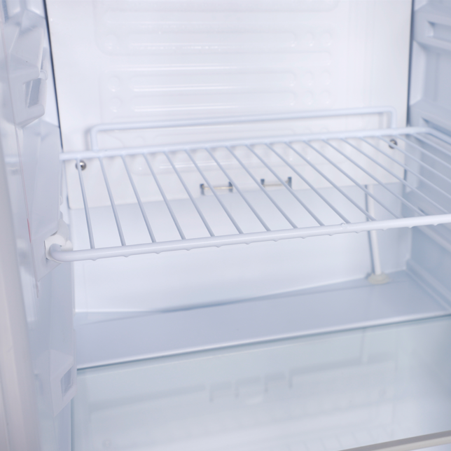 KRD Back Bar Cooler Single Hinged Door Drinks Cooler White 48cm LGZ120 interior shelf for organized beverage storage.