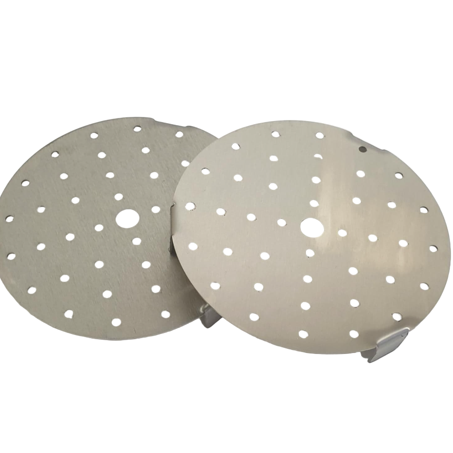 KRD 2x Bain Marie Perforated Strainer Round Pot 16cm made of stainless steel for commercial kitchen equipment use.