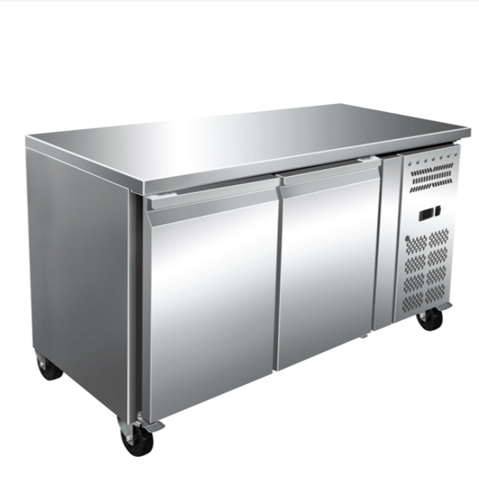 KRD Commercial Freezer Counter Ventilated 2 doors Depth 700mm 314 Litres in stainless steel for commercial kitchen use.