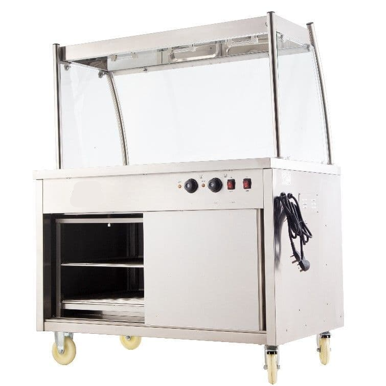 KRD Professional Glass Bain Marie Showcase Hot Cupboard 3xGN1/1 Mobile 120cm