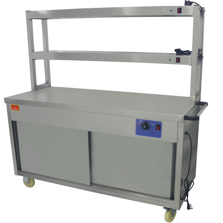 KRD Mobile Flat Top Hot Cupboard with 2 tier Heated Gantry 150cm