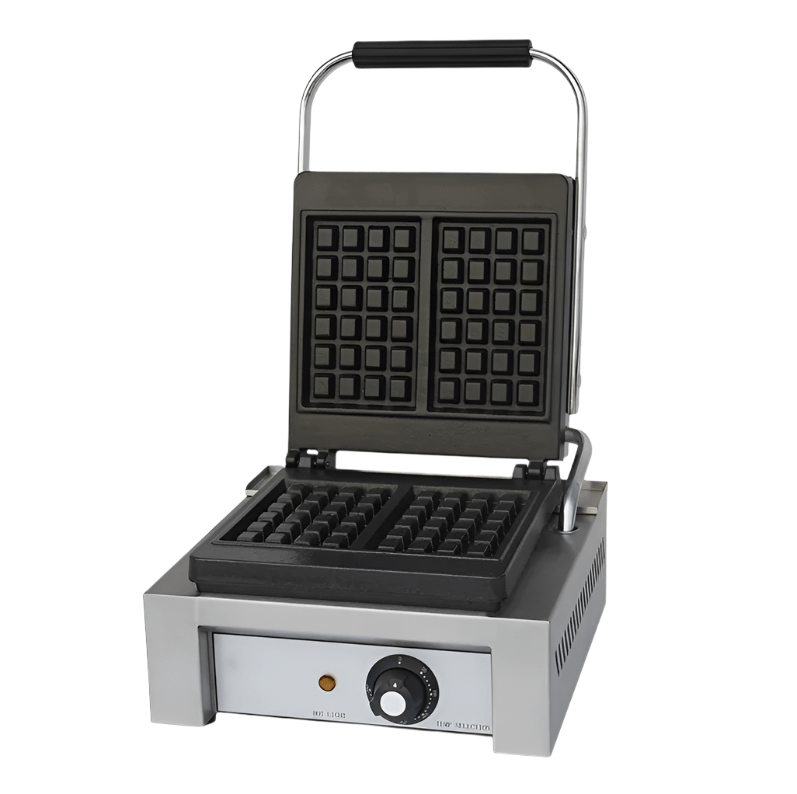 KRD Heavy Duty Electric Commercial Square Waffle Maker 1500W WBS with non-stick plates for efficient waffle production.