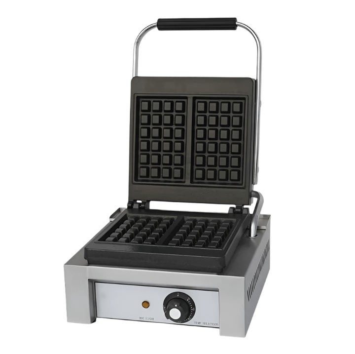 KRD Heavy Duty Electric Commercial Square Waffle Maker 1500W WBS with non-stick plates for efficient waffle production.