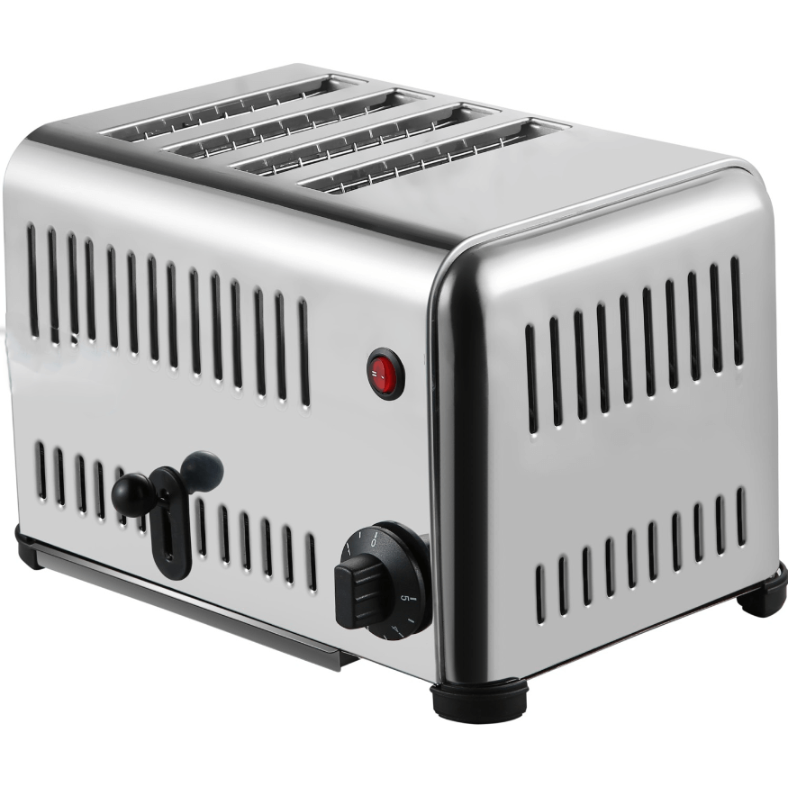 KRD Commercial 4 Slice Toaster Electric stainless steel HET4, designed for professional catering with stainless steel finish.