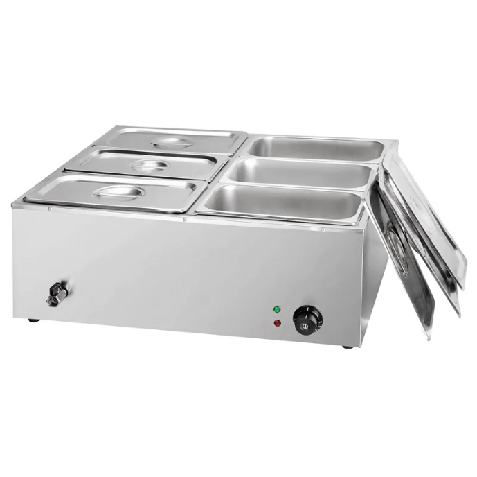 KRD Commercial 6 Pot Electric Wet Bain Marie Countertop 6x GN1/3 Drain Tap