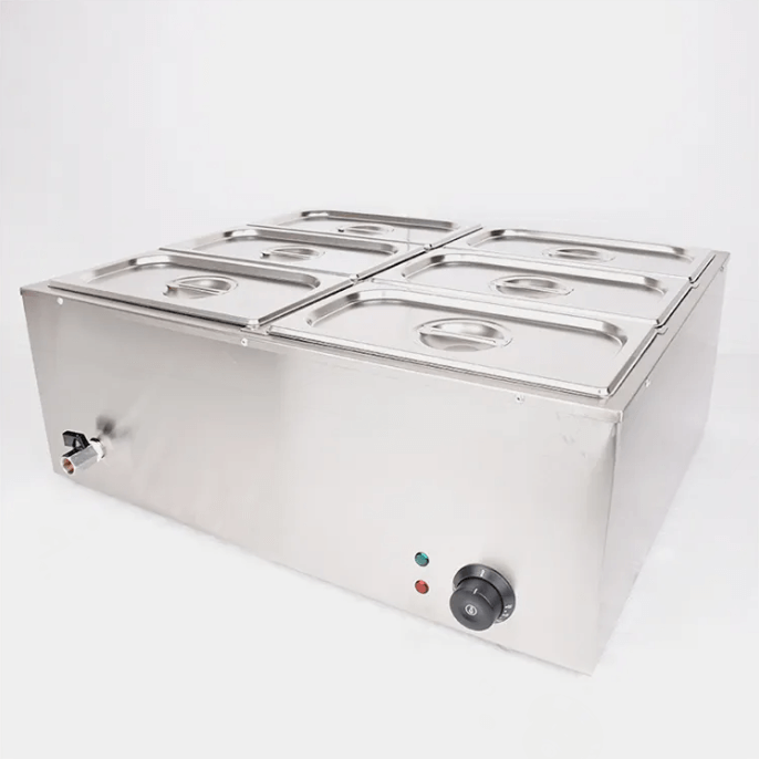 KRD Commercial 6 Pot Electric Wet Bain Marie Countertop 6x GN1/3 Drain Tap