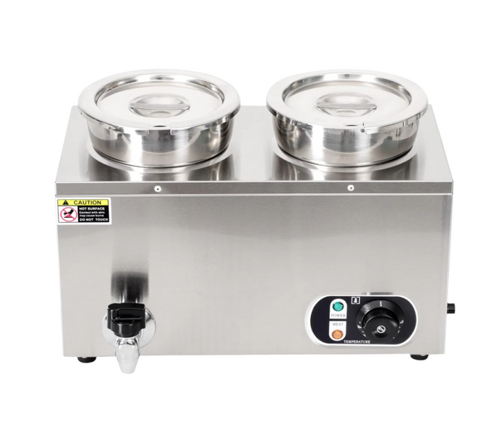 KRD Commercial Round Bain Marie 2 Hot pots 2x 6.5 litres Countertop with Drain Tap