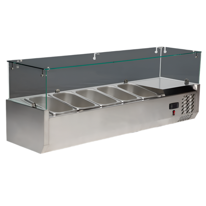 KRD Refrigerated Servery Prep Top 1200mm with 5xGN1/4 pans, stainless steel design for catering establishments.