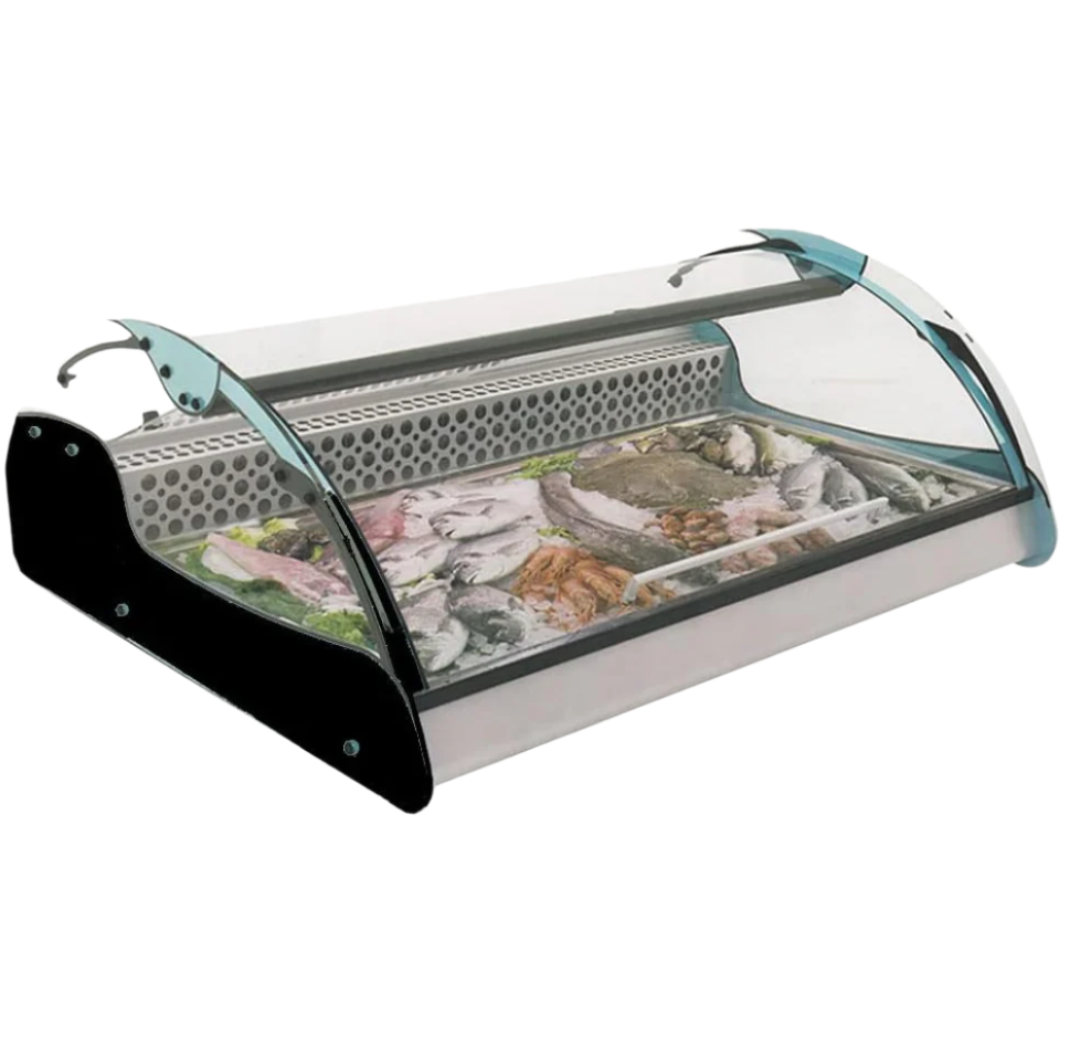 KRD Commercial Fish Display Merchandiser Fridge 138 litres Stainless Steel Black 100cm