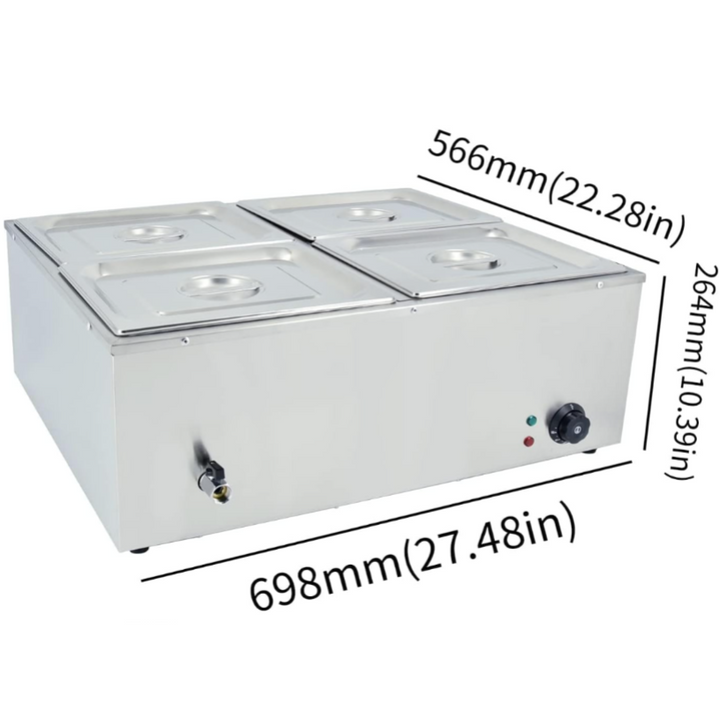 KRD Commercial 4 Pot Electric Wet Bain Marie Countertop 4x GN1/2 Drain Tap CG4V