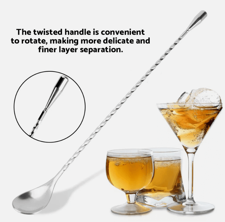 KRD Stainless Steel Wine Cocktail Mixing Twist Spoon Long Handle Drink Stirring Tool